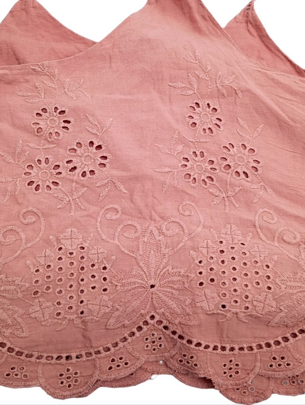 NEW Embroidered Scallop Hem Cami Floral Tank Top - Rust | Taracotta - Picture 2 of 3